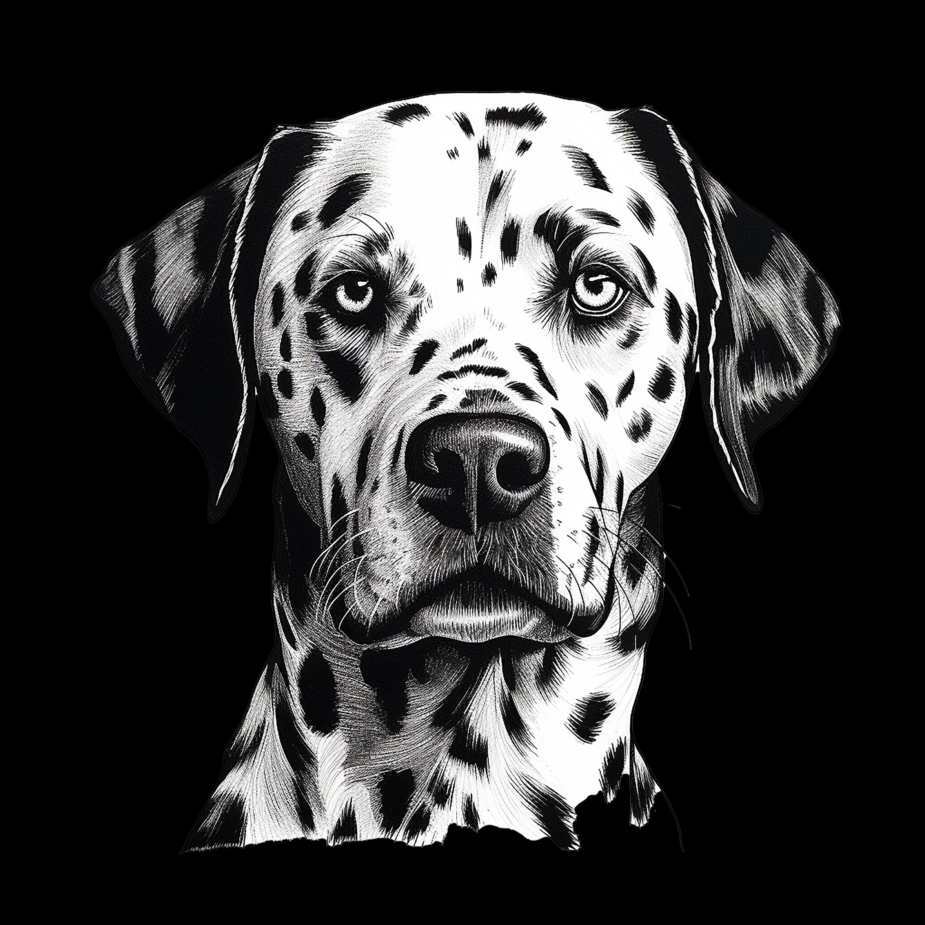 ダルメシアン犬の肖像画イラスト：黒線画（デジタルダウンロード