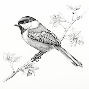 Chickadee Black Line Art: Printable Bird Illustration (PNG, JPEG)