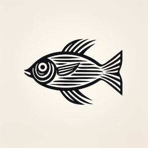 Minimalist Solid Black Line Fish Clip Art, Printable Simple Ocean Animal Illustration for sticker, stencil, logo, tattoo, wall decor, DIY