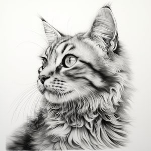 Tabby Cat Portrait Clipart: Animal Stencil, Tattoo Design (PNG, JPEG)