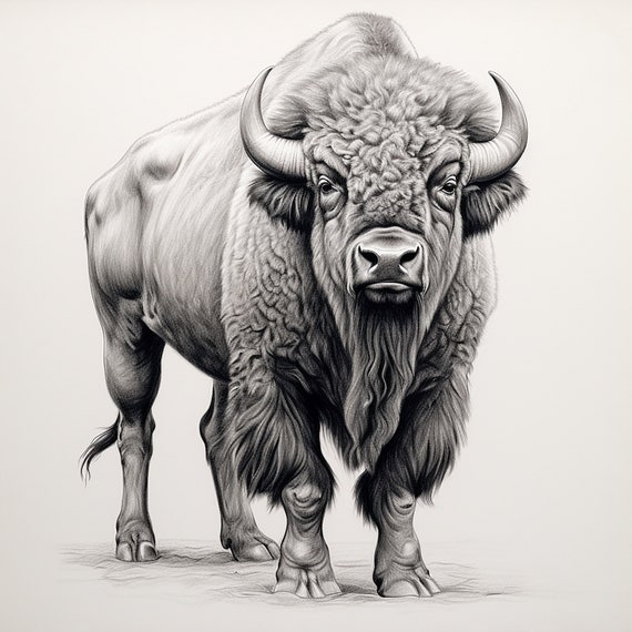 Buffalo Fine Line Illustration, Printable Clip Art Wildlife Animal, Portrait for Stencil, Sticker, Logo, Tattoo, Wall Decor - Etsy