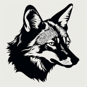 Coyote Clean Black Line Image, Printable commercial wildlife animal illustration for sticker, stencil, logo, tattoo, wall decor, DIY