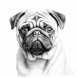 Pug Portrait: Fine Line Dog Art (Digital Download)