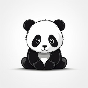 Ilustración simple de panda de dibujos animados, imagen de animal de vida silvestre de línea negra comercial imprimible para pegatina, plantilla, logotipo, tatuaje, decoración de pared, bricolaje