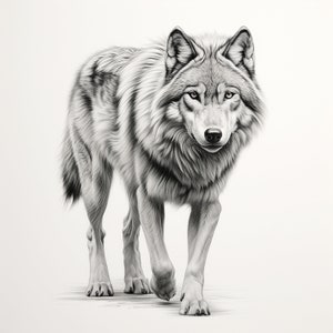 Wolf Fine Line Illustration: Realistic Wildlife Image (Digital Download)