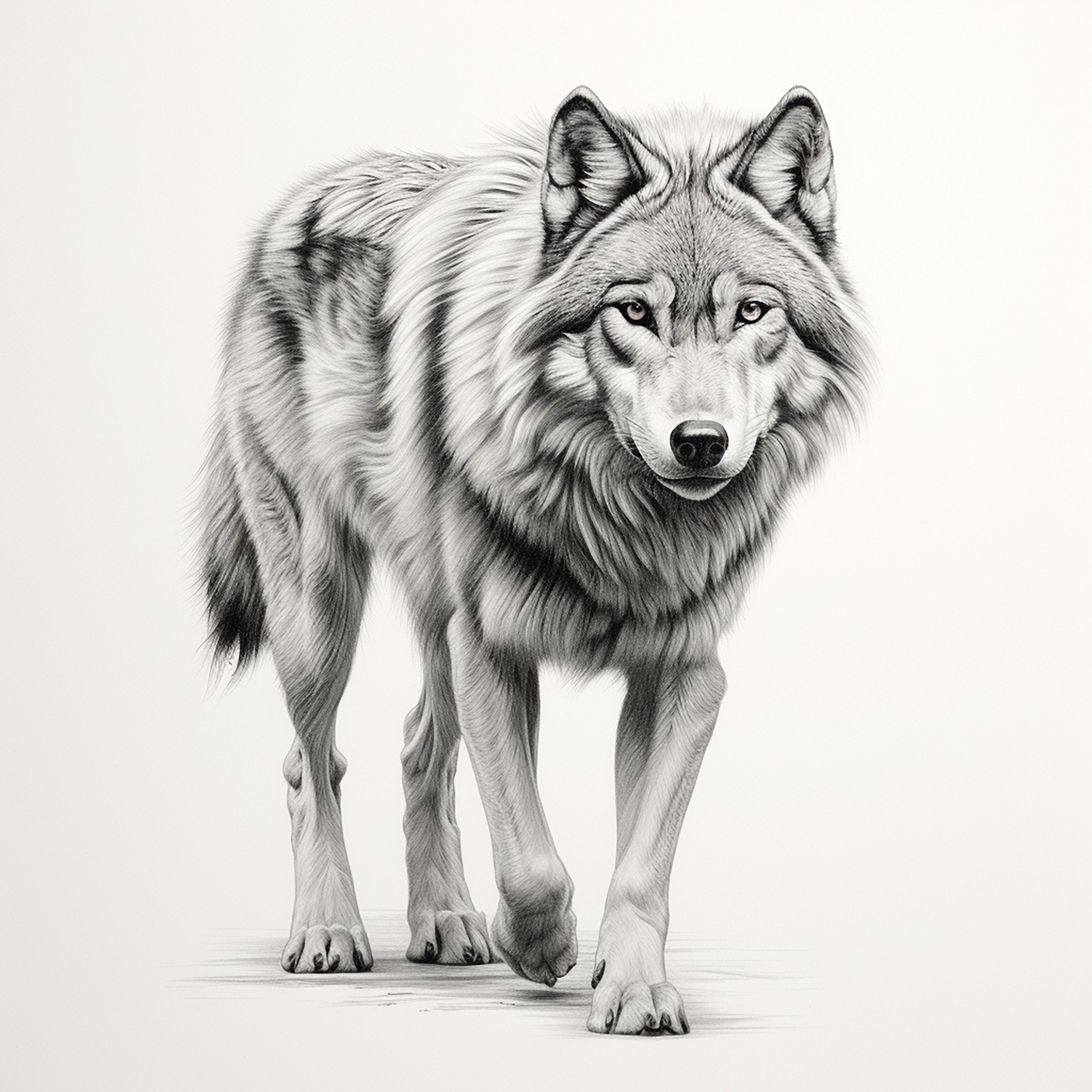 Wolf Fine Line Illustration: Realistisches Wildtierbild (Digitaler Download)
