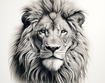 Löwe Portrait Fine Line Art: Wildtier Schablone, Logo (Digitaler Download)