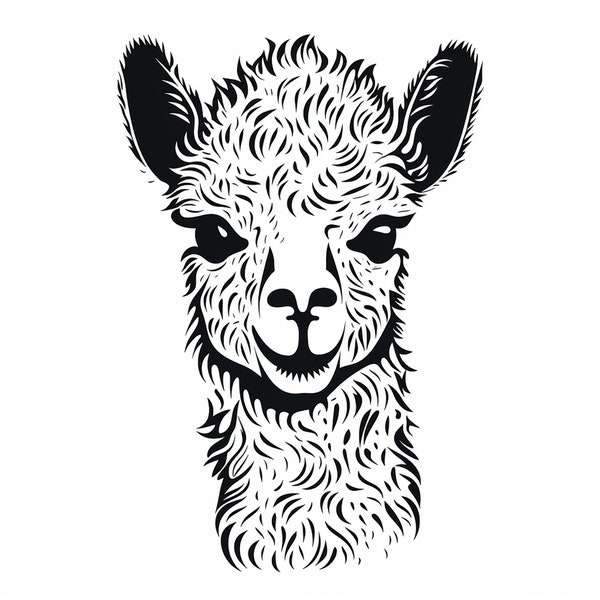 Alpaca Clip Art Illustration, printable farm animal design, alpaca outline for stencil, sticker, tattoo, logo, wall decor