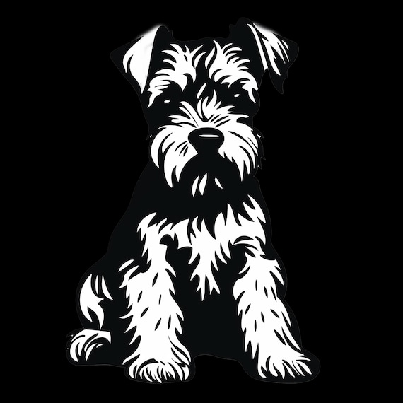 ミニシュナウザーの黒い線画：ステンシル、クリカット、ロゴ（SVG、PNG