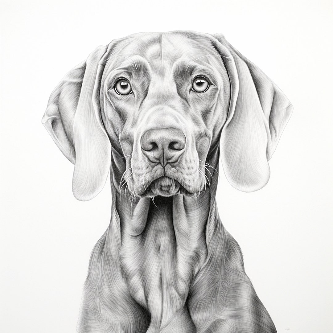 Weimaraner Fine Line Pet Portrait, Printable Realistic Dog Image for ...