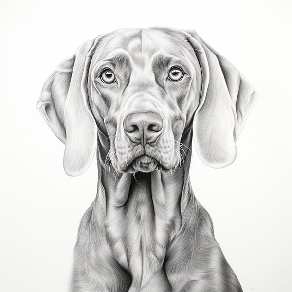 Weimaraner Fine Line Pet Portrait, Printable realistic dog image for sticker, stencil, logo, tattoo, diy craft, cricut, gift idea, decor