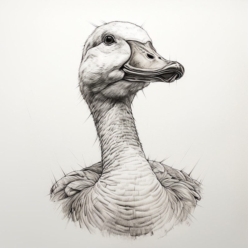 Goose Fine Line Portrait: Wildlife Bird Illustration (digital Download ...