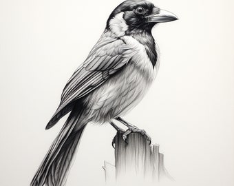 Magpie Illustration: Realistic Bird Clipart Design (Digital Download)