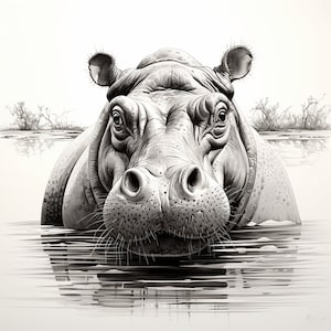 Hippo Clip Art Illustration, Printable Hippopotamus Wildlife Portrait, Zoo  Animal Coloring Page, Stencil, Tattoo, Logo, Decal, Design - Etsy