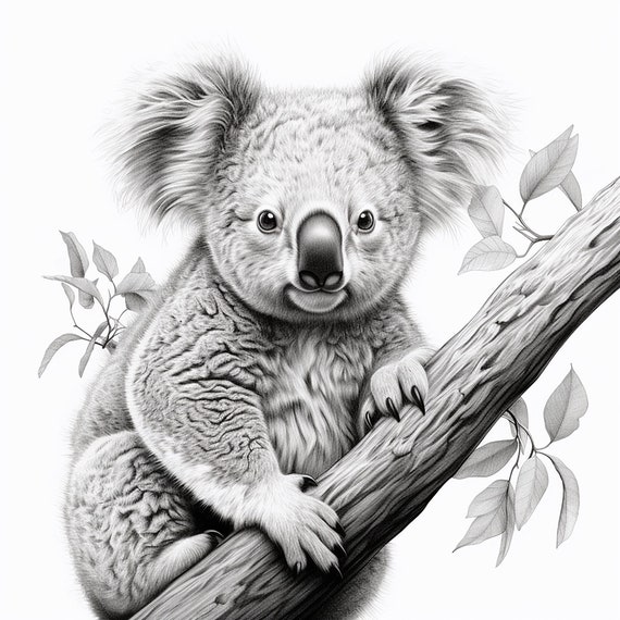 Koala Fine Line Portrait Clip Art, Australia Wildlife Illustration