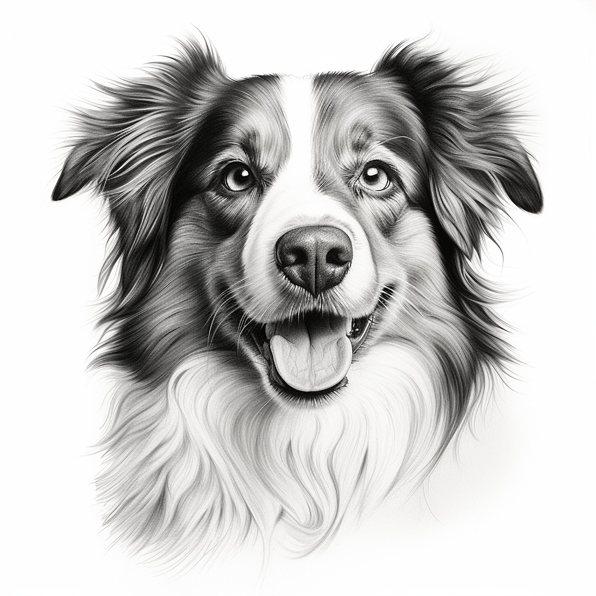Australian Shepherd Fine Line Pet Portrait, Printable Clip Art Dog ...