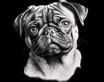 パグの肖像画イラスト：細線犬アート（デジタルダウンロード） - Etsy 日本
