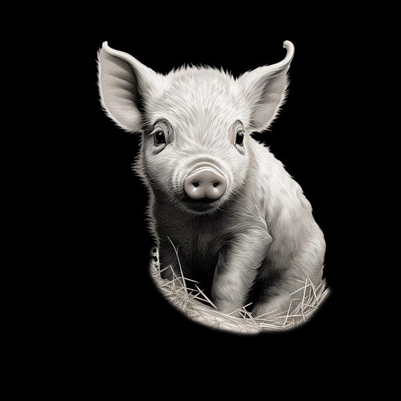 リアルな子豚のイラスト：農場の動物の印刷可能（デジタルダウンロード