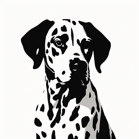 ダルメシアンの黒い線画：印刷可能な犬の肖像画（デジタルダウンロード