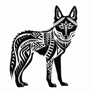 Southwest Abstract Geometric Coyote, printable commercial wildlife animal image for sticker, stencil, logo, tattoo, DIY