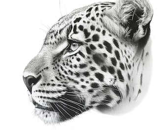 Leopard Fine Line Art: Realistic Wildlife Animal Clipart (Digital Download)