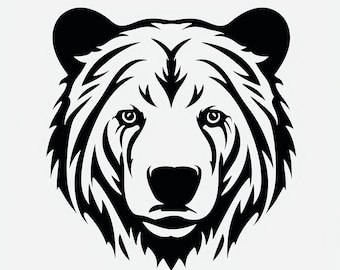 Bear Black Line Art: stencil, tatoeage, logo in het wild (digitale download)