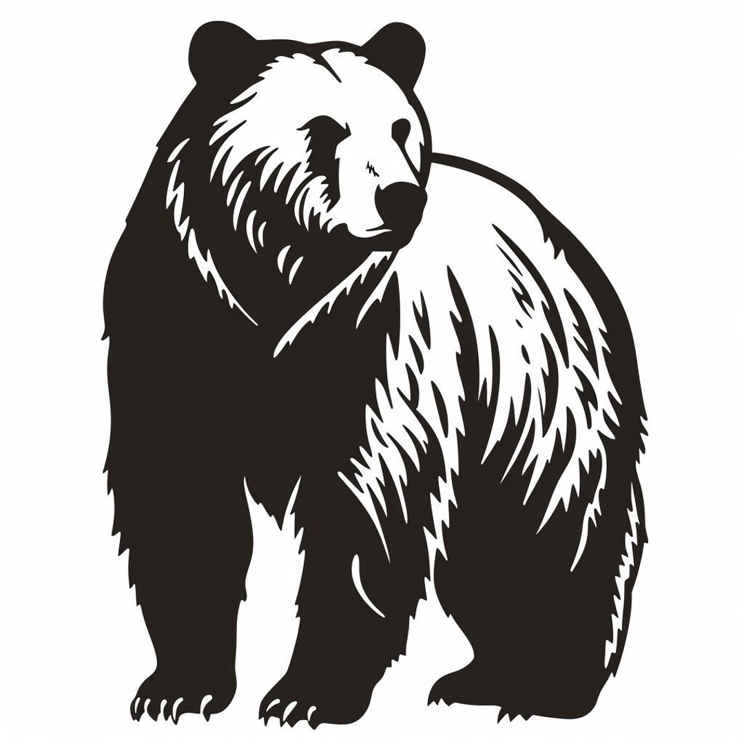 Standing Bear Clip Art Illustration, Simple Black Line Stencil - Etsy