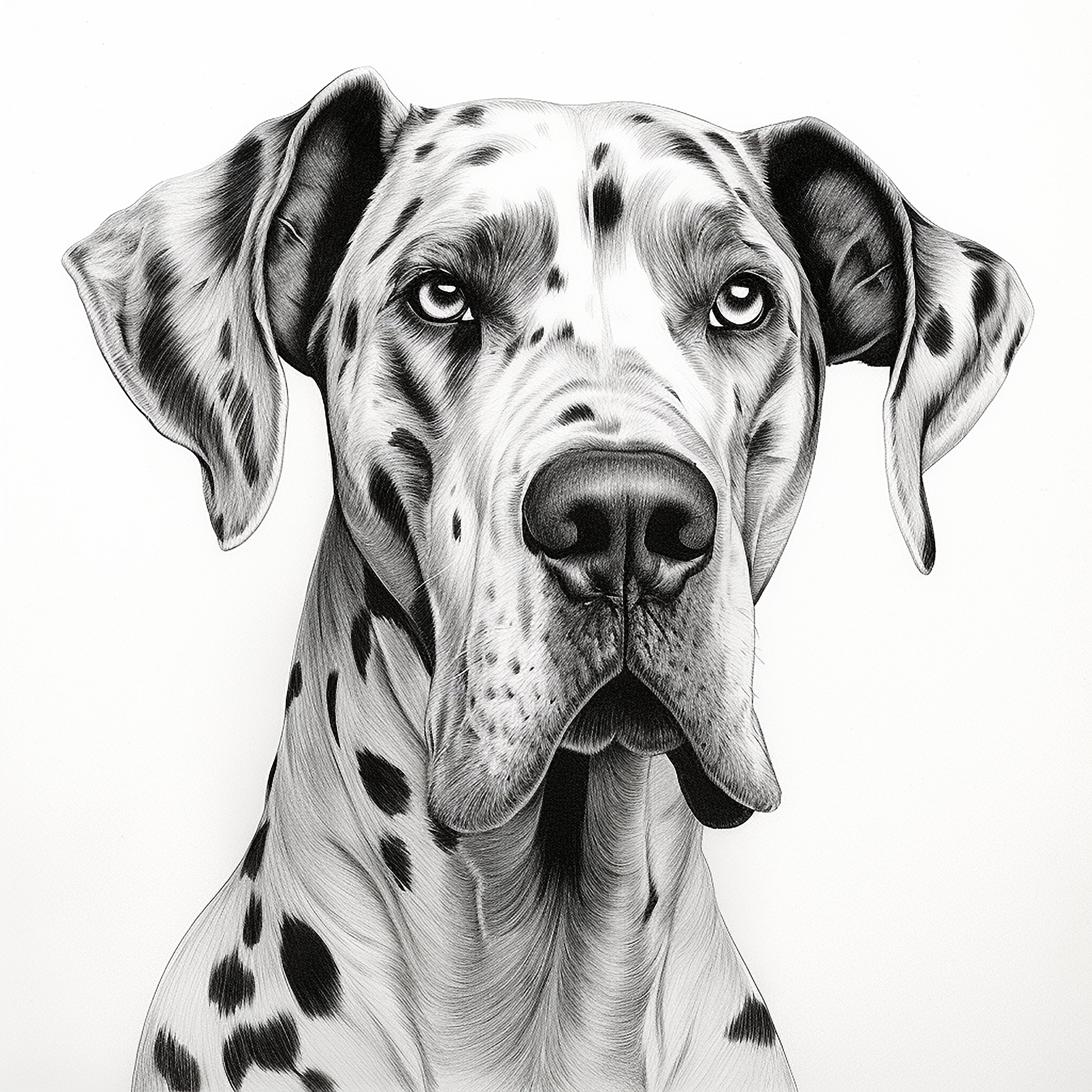 Great Dane Clip Art Illustration, Pet Portrait, Animal Fine Line