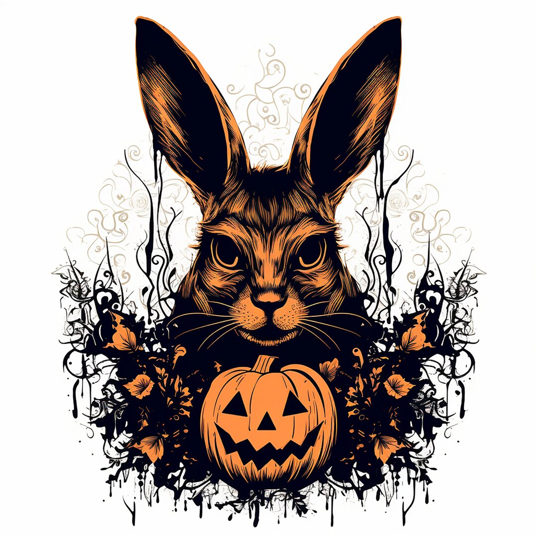 Creepy Halloween Rabbit With Jack O Lantern, Printable Holiday ...