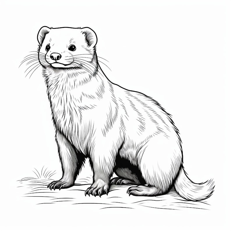 Ferret Clip Art Illustration, Printable Black Line Pet Portrait ...