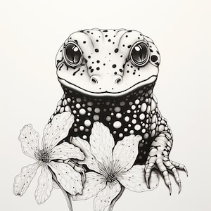 Salamander Black Line Art: Reptile Illustration (PNG, JPEG)