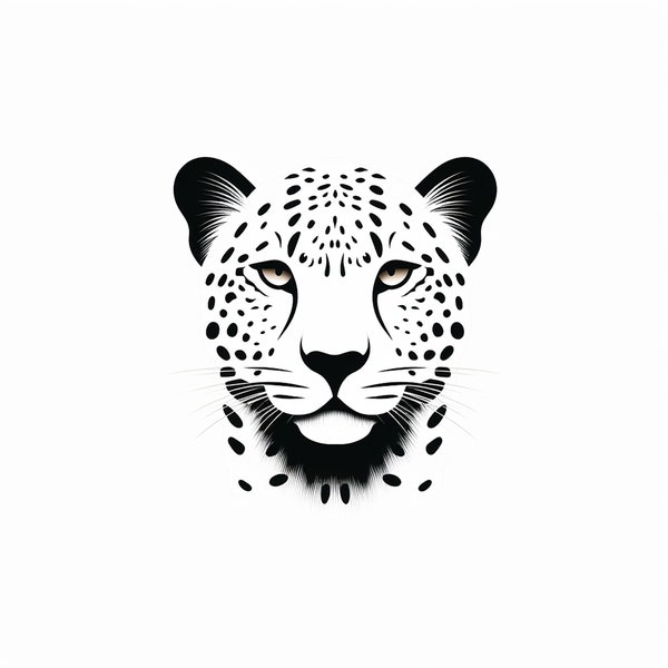 Minimalist Cheetah Black and White Clip Art, Printable Big Cat Wildlife Animal Decal for sticker, stencil, logo, tattoo, wall decor