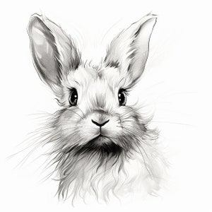 Rabbit Fine Line Wildlife Portrait, Printable realistic bunny illustration for sticker, stencil, logo, tattoo, woodburning, cricut, diy