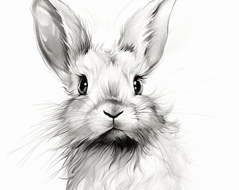 Rabbit Fine Line Portrait: Wildlife Bunny Illustration (Digital Download)