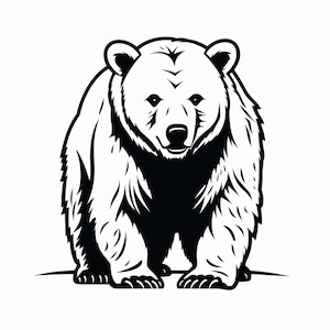 Polar Bear Simple Black Line Clip Art, Printable arctic wildlife animals illustration for sticker, stencil, logo, tattoo, wall decor