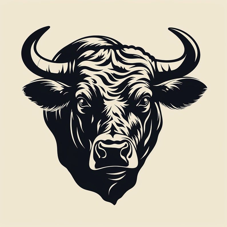 Bull Clean Black Line Clip Art, Printable Animal Image for Sticker, Stencil, Woodburning, Cricut