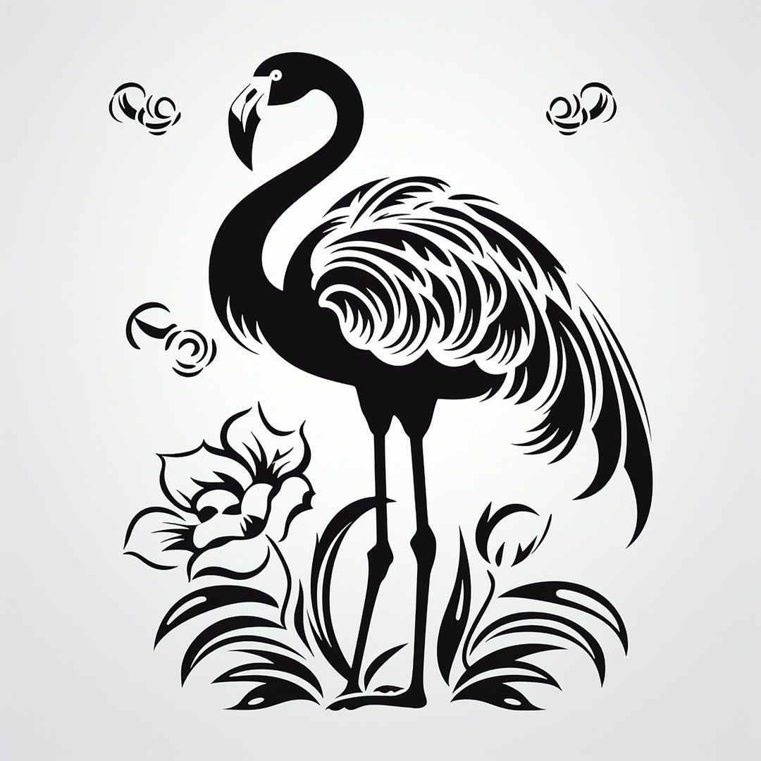 flamingo-abstract-clip-art-wildlife-animal-outline-printable-stencil-sticker-tattoo-decal-coloring-etsy