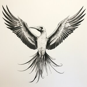 Albatross Bird Fine Line Illustration, Printable wldlife animal coloring page, stencil, sticker, wall decor