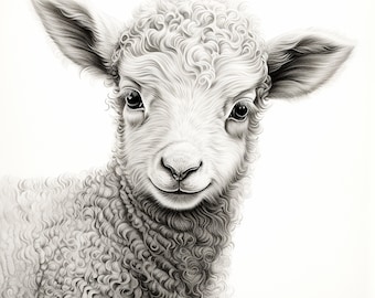 Realistic Lamb Portrait: Farm Animal Image for DIY Crafts (Digital Download)