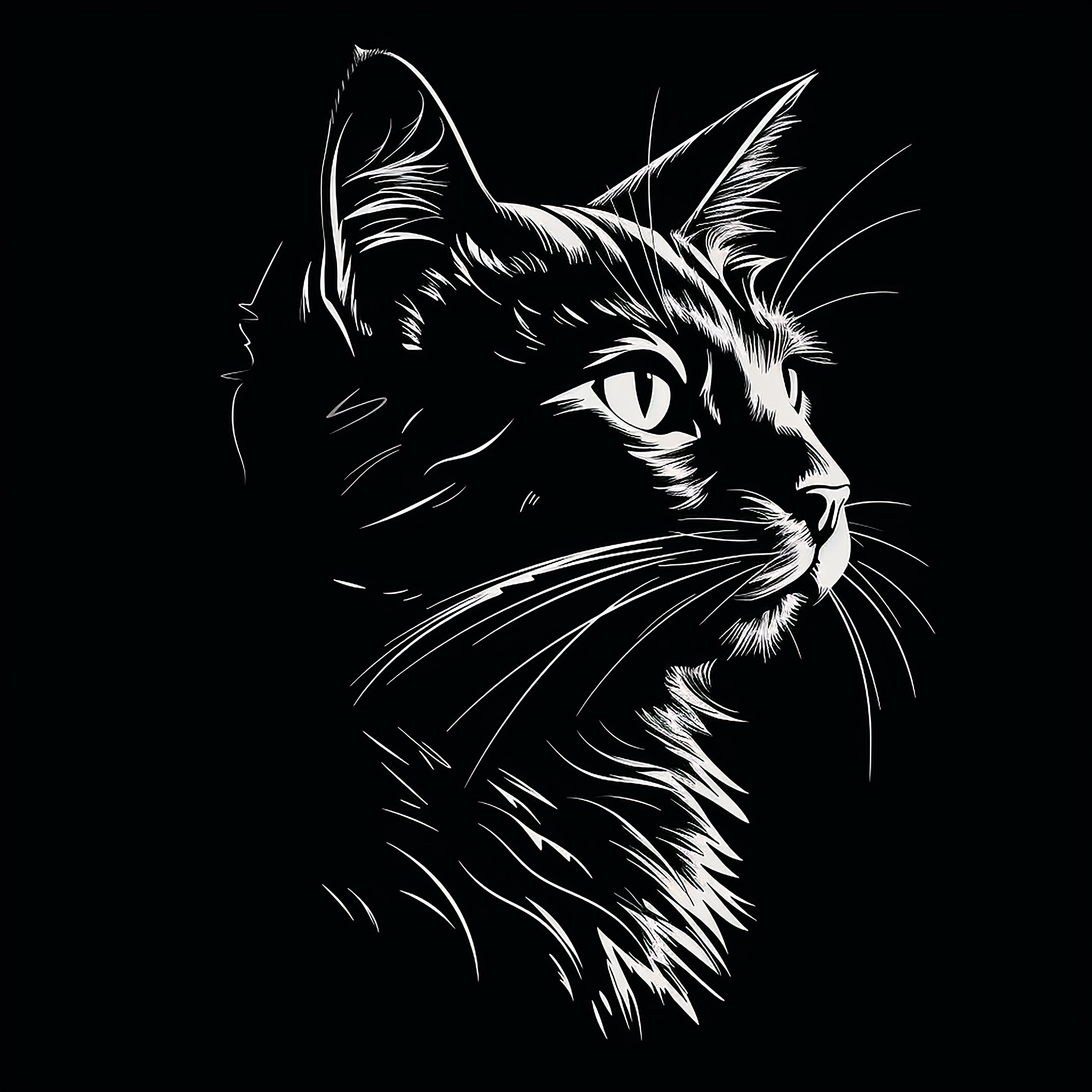 Schwarze Katze Line Art Illustration: Haustier Porträt Schablone (Digitaler  Download) - Etsy Österreich, image size:2500x2500