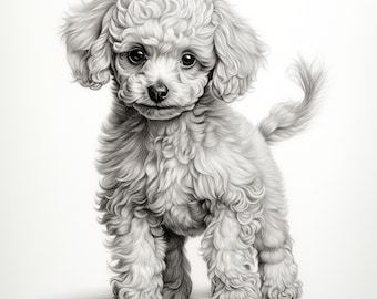 Toy Poodle Fine Line Portrait: Printable Dog Image (PNG, JPEG)