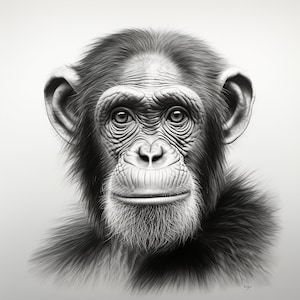 Retrato de chimpanzé: decalque animal Fine Line (download digital)