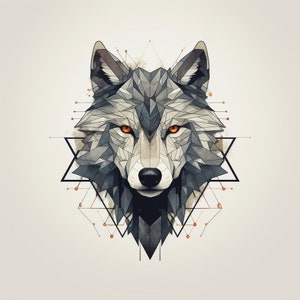 Abstract Wolf clip Art Illustration, Geometric animal design for sticker, stencil, logo, tattoo, decal, woodburning, cricut, engraving, diy