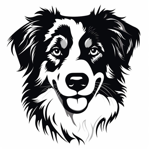 Australian Shepherd Dog Stencil, Printable commercial pet portrait for sticker, stencil, logo, tattoo, decor, DIY, cricut, engraving