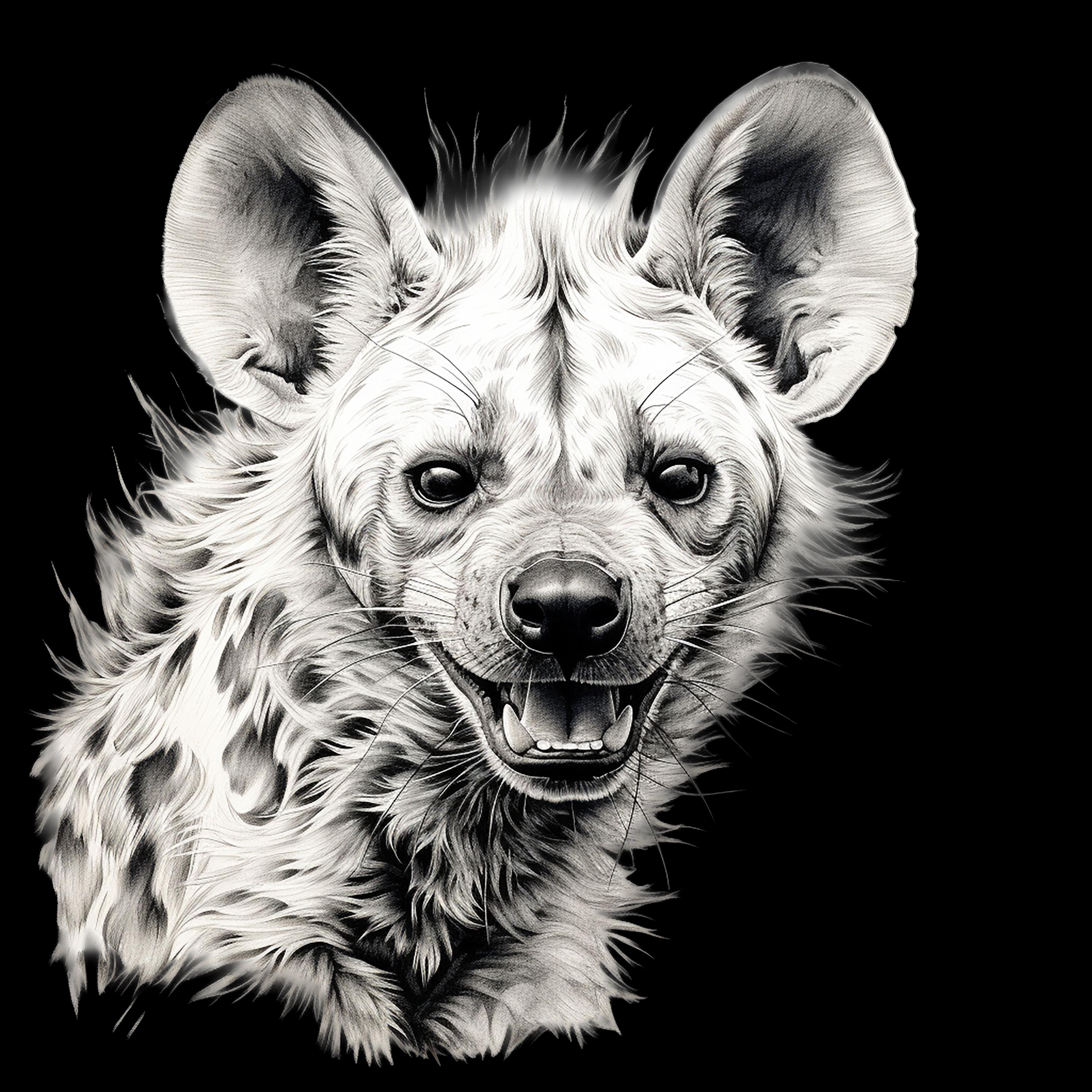 Hyena Smiling Fine Line Portrait: Wildlife Animal Clip Art