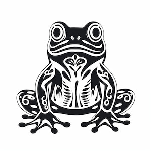 Retro Floral Geometric Frog Clip Art, Printable toad design for wildlife animal sticker, stencil, logo, tattoo, wall decor