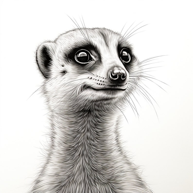 Meerkat Fine Line Portait, Printable Wildlife Illustration for Coloring ...