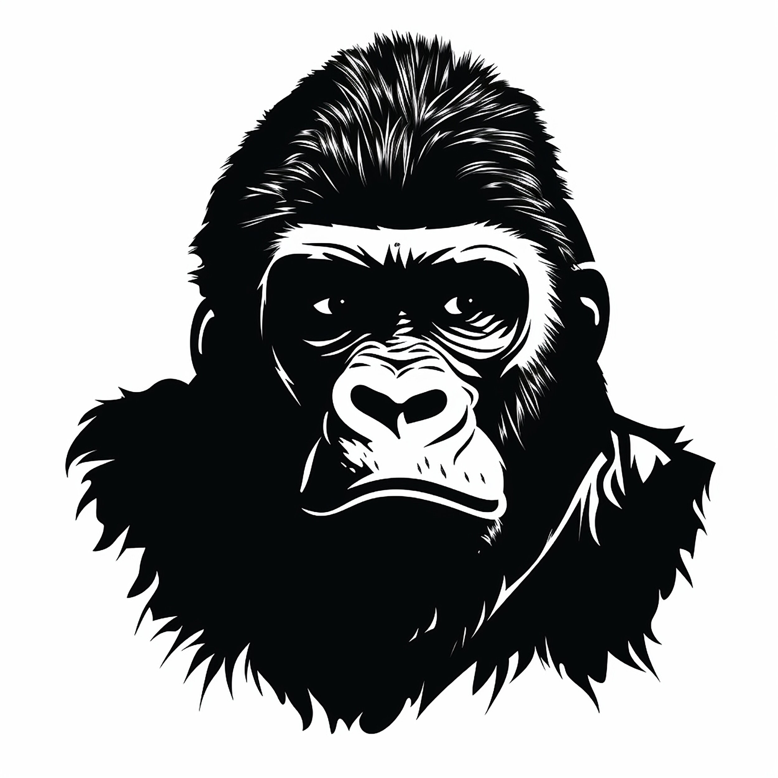 Gorilla Simple Black Line Clip Art Illustration, Printable Wildlife ...