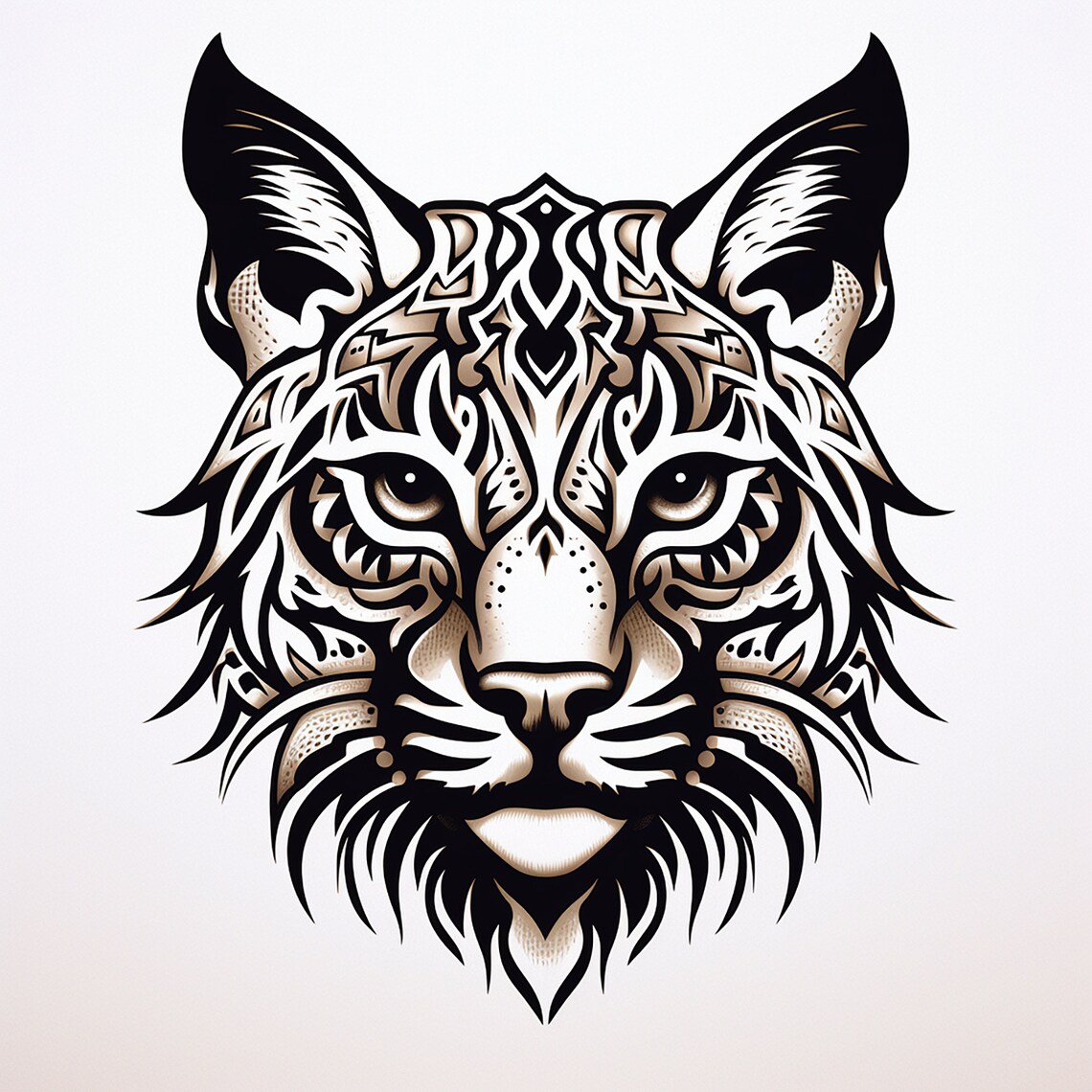 Bobcat Clip Art Illustration, Printable Abstract Black Line Wildlife ...