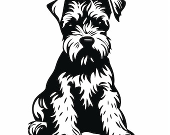 ミニシュナウザーの黒い線画：ステンシル、クリカット、ロゴ（SVG、PNG